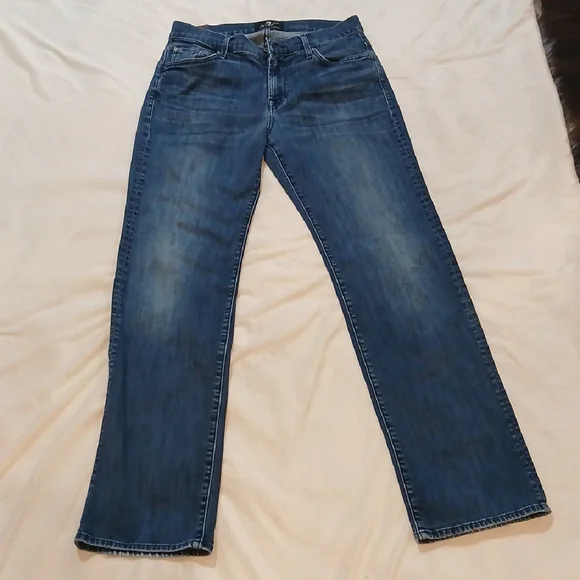 7 For All Mankind Blue Straight-Leg Jeans Timeless Design - Picture 1 of 5